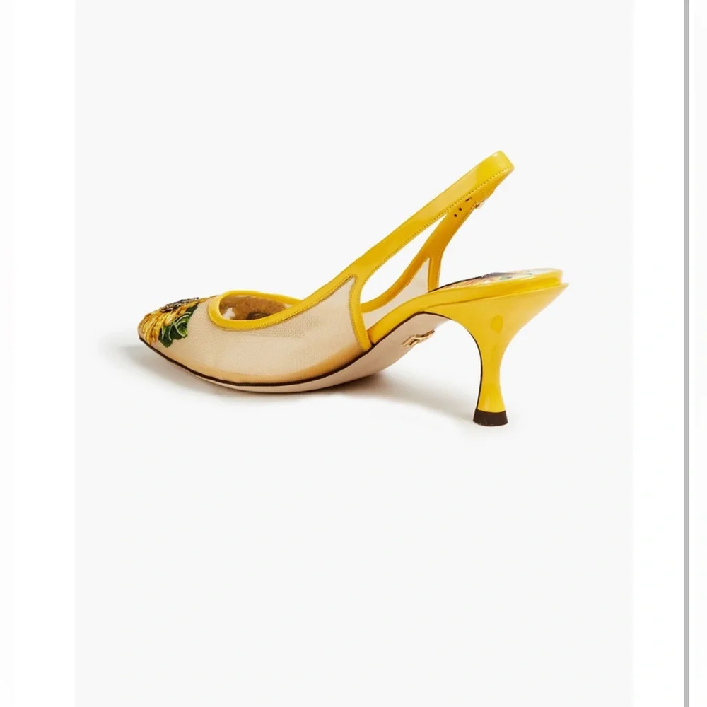 Dolce & Gabbana Floral Embroidered Women's Shoes - Yellow - Picture 3 of 4